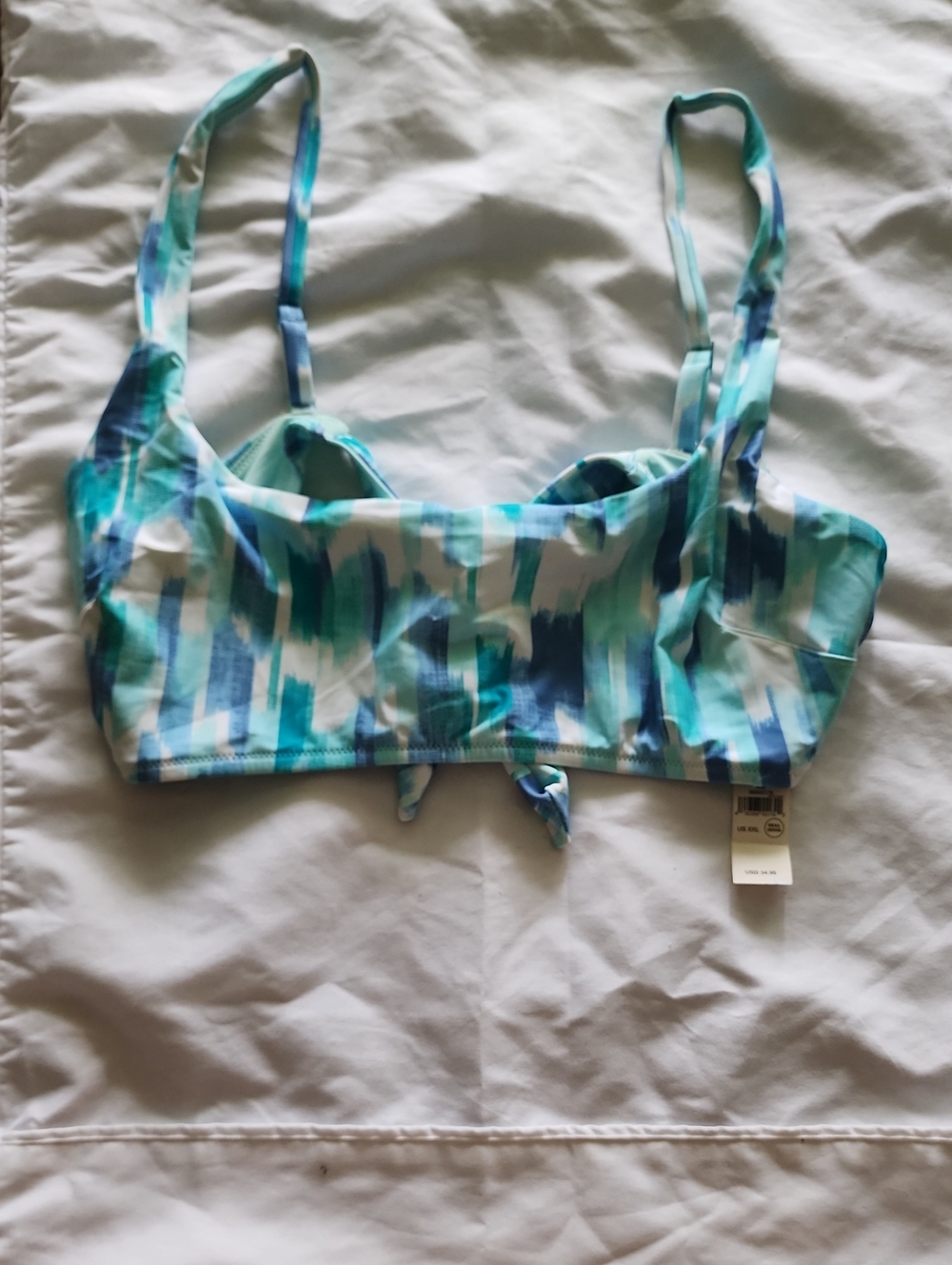 Aerie Blue Abstract Tie Back Bikini Top NWT Size XXL